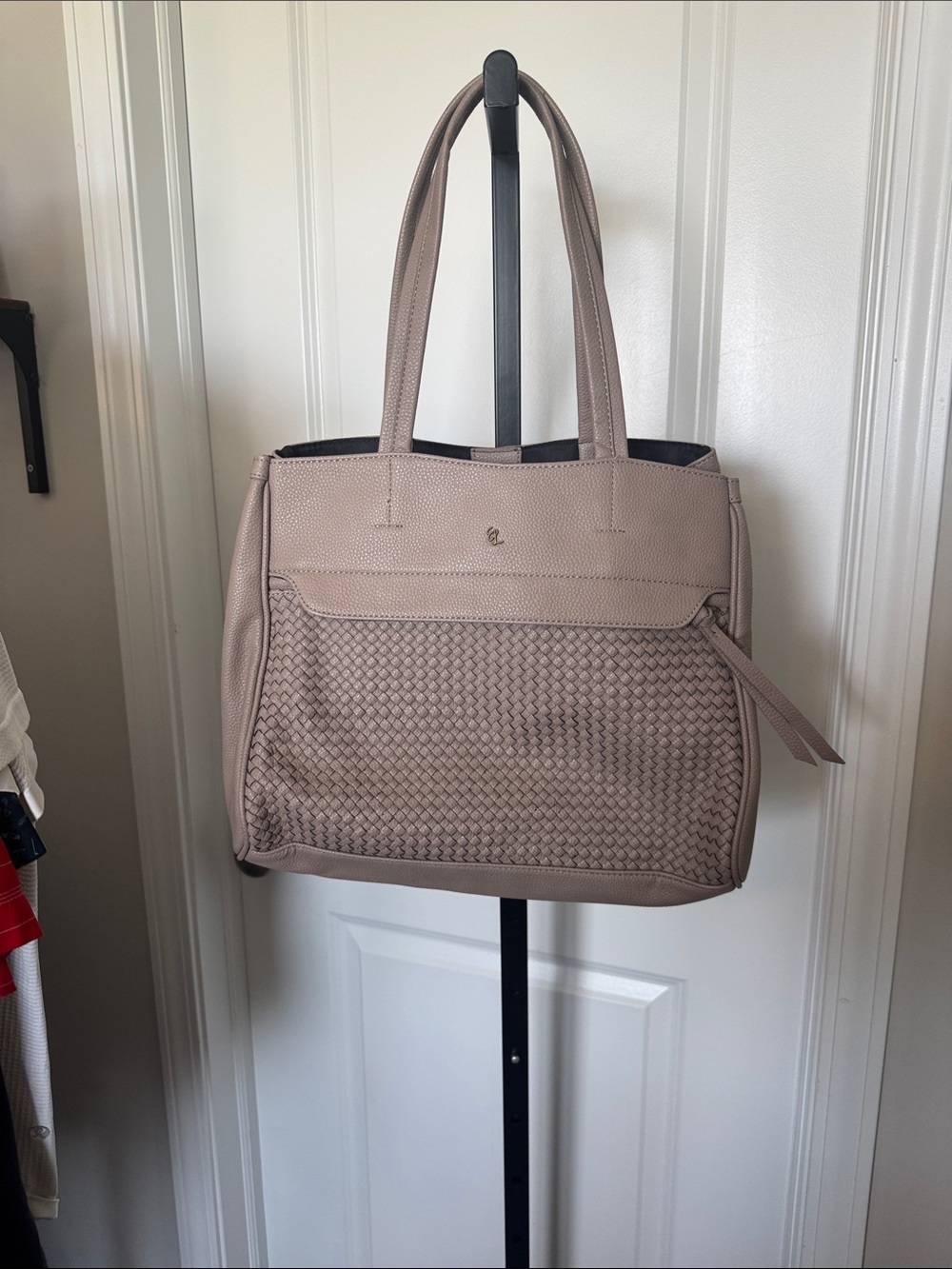 Elliott Lucca Taupe Woven-Panel Tote